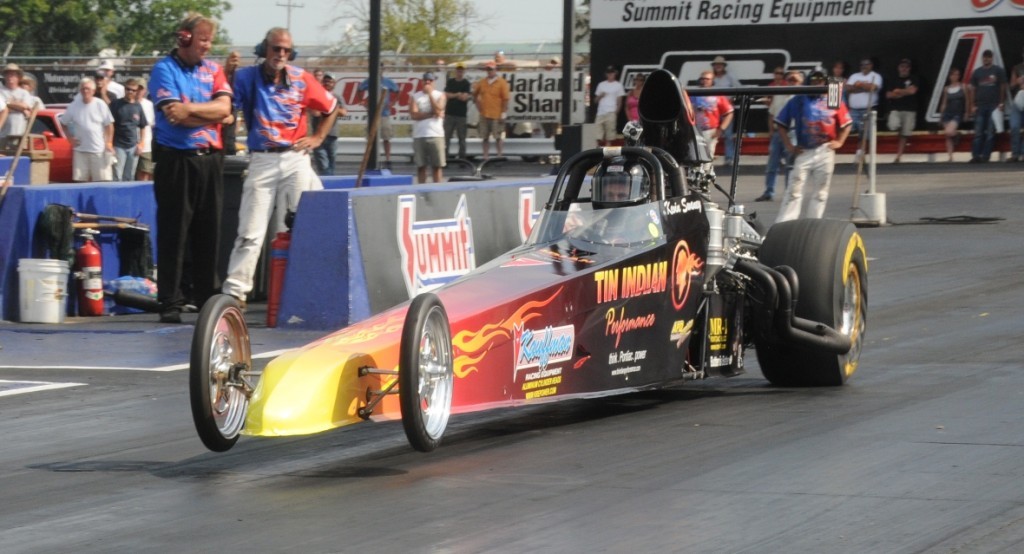 Kevin Swaney in his Tin Indian Performance Pontiac Powered Rear Engnie Dragster